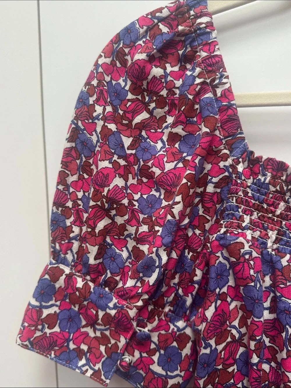 J.Crew Floral Puff-Sleeve Dress in Magenta and Purple